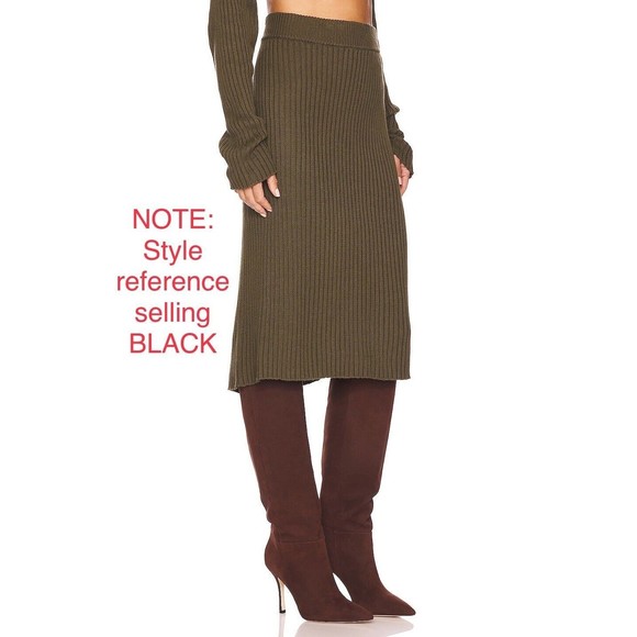 Bobi Rib Midi Black Small NWT Revolve Vintage Look Winter Fall Skirt Button Slit - Picture 5 of 16